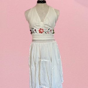 Reworked Two Piece Ivory Floral Halter and Skirt Set